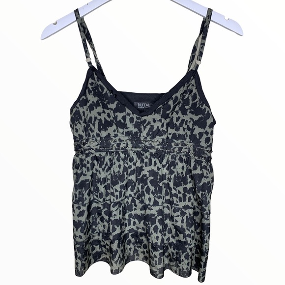 BUFFALO David Bitton Babydoll Tiered Spaghetti Strap Tank Black/Grey Size Small - Picture 1 of 11
